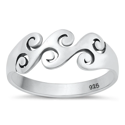 Sterling Silver Oxidized Waves Ring
