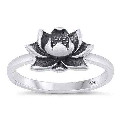 Sterling Silver Oxidized Lotus Ring