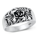 Sterling Silver Oxidized 11.4mm Flower Ring
