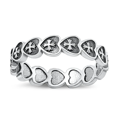 Sterling Silver Oxidized Heart And Cross Ring
