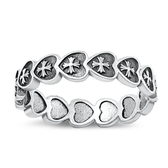 Sterling Silver Oxidized Heart And Cross Ring