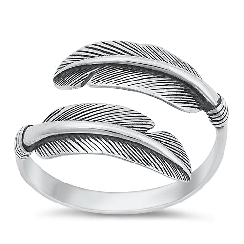 Sterling Silver Oxidized Feathers Ring