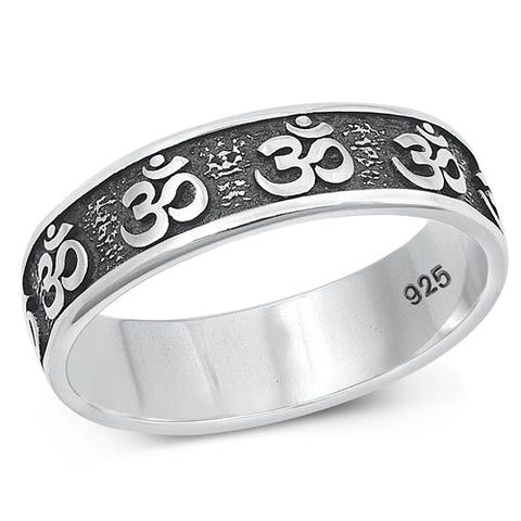 Sterling Silver Oxidized Om Ring-6.2mm