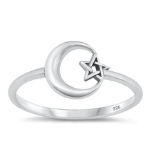 Load image into Gallery viewer, Sterling Silver Oxidized 9.5mm Moon And Star Ring