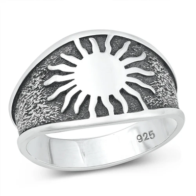 Sterling Silver Oxidized 14.1mm Sun Ring