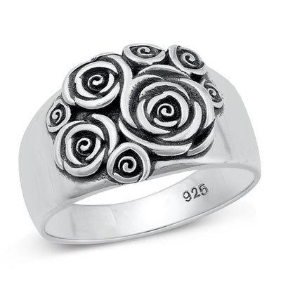 Sterling Silver Oxidized Roses Ring