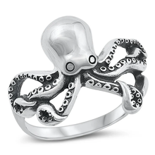 Load image into Gallery viewer, Sterling Silver Oxidized 17.3mm Octopus Ring