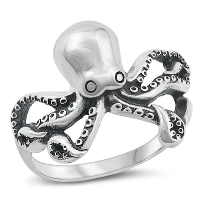 Sterling Silver Oxidized 17.3mm Octopus Ring