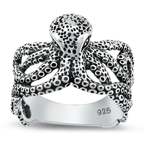 Sterling Silver Oxidized Octopus Ring