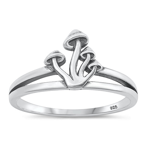 Sterling Silver Oxidized Mushrooms Ring-10.6mm