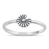 Sterling Silver Oxidized Flower Ring-6.2mm