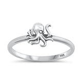 Sterling Silver Oxidized Octopus Ring-8mm