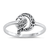 Sterling Silver Oxidized Bird and Moon Ring