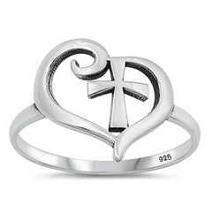 Sterling Silver Oxidized Cross and Heart Ring