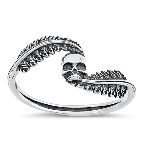 Sterling Silver Oxidized Skull Ring-9.5mm