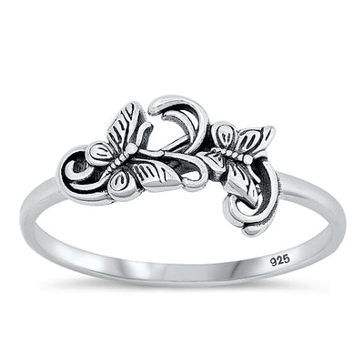 Sterling Silver Oxidized Butterfly Ring-7.5mm