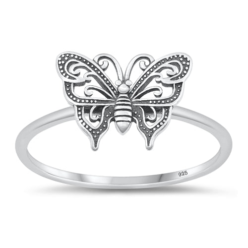 Sterling Silver Oxidized Butterfly Ring