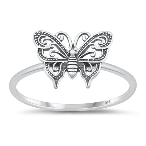 Sterling Silver Oxidized Butterfly Ring