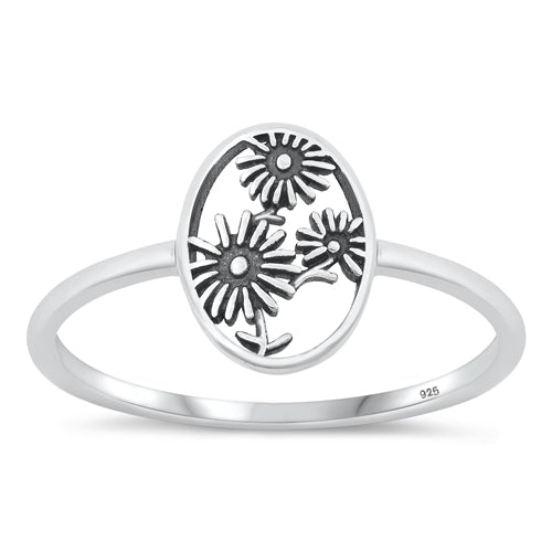 Sterling Silver Oxidized Flowers Ring