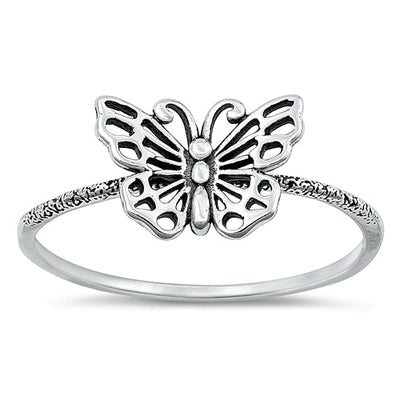 Sterling Silver Oxidized Butterfly Ring-8.4mm