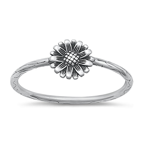 Sterling Silver Oxidized 7.2mm Flower Ring