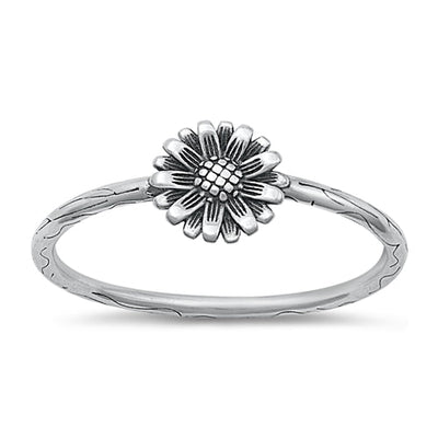 Sterling Silver Oxidized 7.2mm Flower Ring