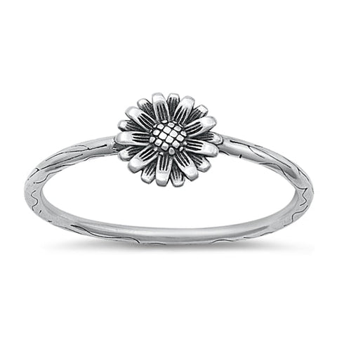 Sterling Silver Oxidized 7.2mm Flower Ring