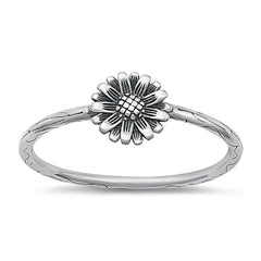 Sterling Silver Oxidized 7.2mm Flower Ring