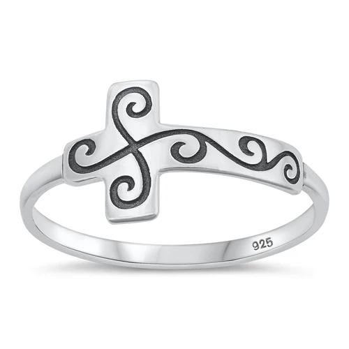 Sterling Silver Oxidized Cross Ring