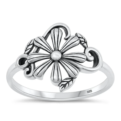 Sterling Silver Oxidized Flower Ring