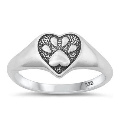 Sterling Silver Oxidized Heart and Paw Print Ring