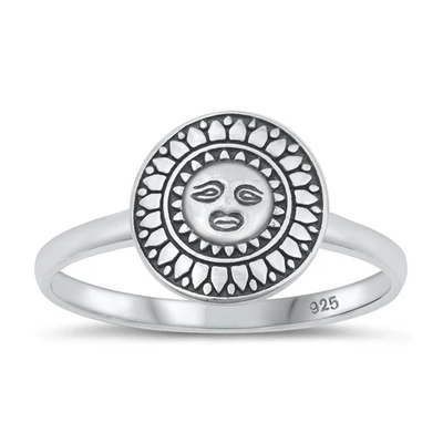 Sterling Silver Oxidized 14.7mm Sun Ring