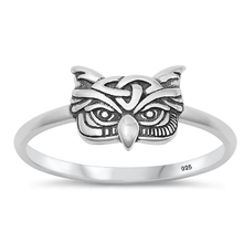 Load image into Gallery viewer, Sterling Silver Oxidized 9.7mm Owl Ring
