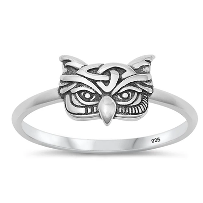 Sterling Silver Oxidized 9.7mm Owl Ring