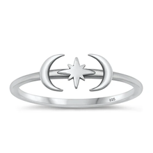 Load image into Gallery viewer, Sterling Silver Oxidized Moon And Star Ring