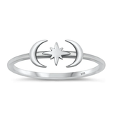 Sterling Silver Oxidized Moon And Star Ring