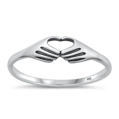 Sterling Silver Oxidized Heart Hands Ring