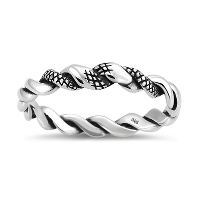 Sterling Silver Oxidized And High Polished Twist Snake Ring