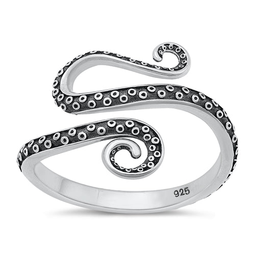 Sterling Silver Oxidized Tentacles Ring-14.8mm