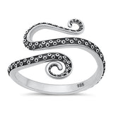 Sterling Silver Oxidized Tentacles Ring-14.8mm