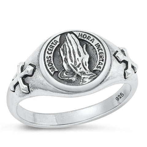 Sterling Silver Oxidized Praying Hands Ring