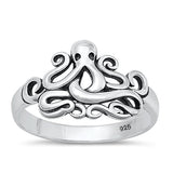 Sterling Silver Oxidized Octopus Ring-11.5mm