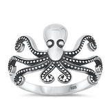 Sterling Silver Oxidized Octopus Ring-15.6mm