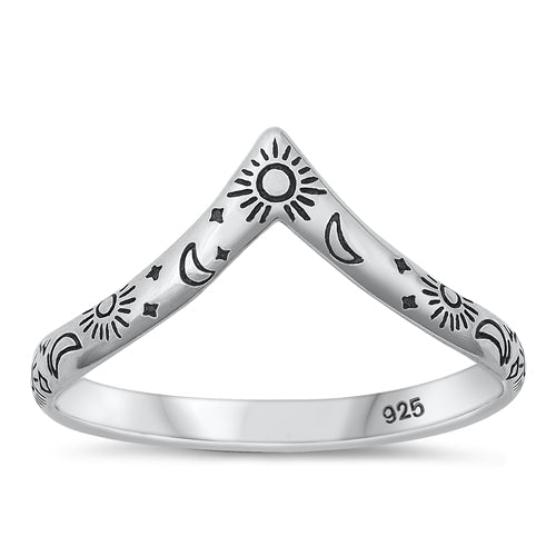Sterling Silver Oxidized Sun And Moon Ring