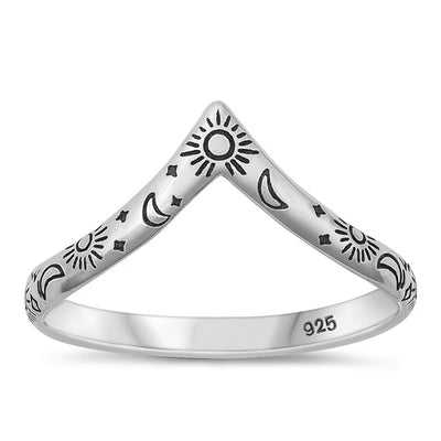 Sterling Silver Oxidized Sun And Moon Ring