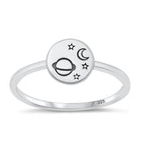 Sterling Silver Oxidized Saturn Planet Ring