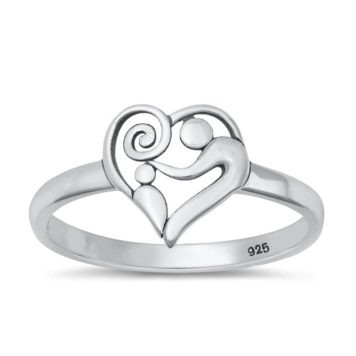 Sterling Silver Oxidized Heart Mom And Son Ring