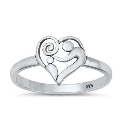 Sterling Silver Oxidized Heart Mom And Son Ring