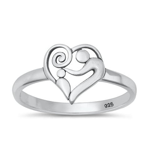 Sterling Silver Oxidized Heart Mom And Son Ring