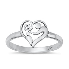 Sterling Silver Oxidized Heart Mom And Son Ring